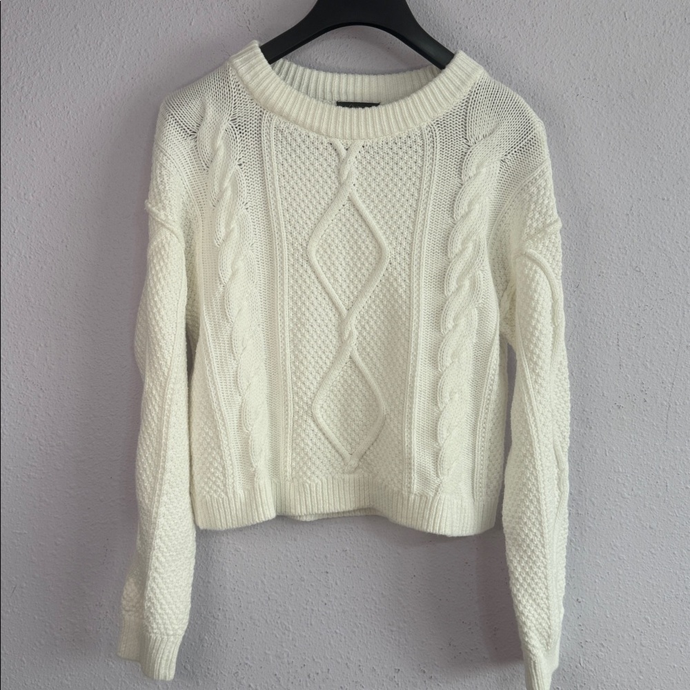 Quince Women White Cable 100% Organic Cotton Cropped Sweater Size S - Picture 3 of 10